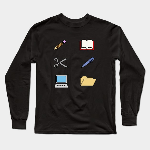 School & Office Supplies - Back to School or Work Long Sleeve T-Shirt by softbluehum